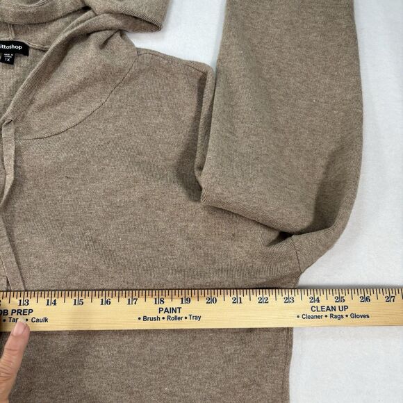 MITTOSHOP Women’s Sweater Hoodie Fringe Raw Edges Distressed Tan - Picture 5 of 9